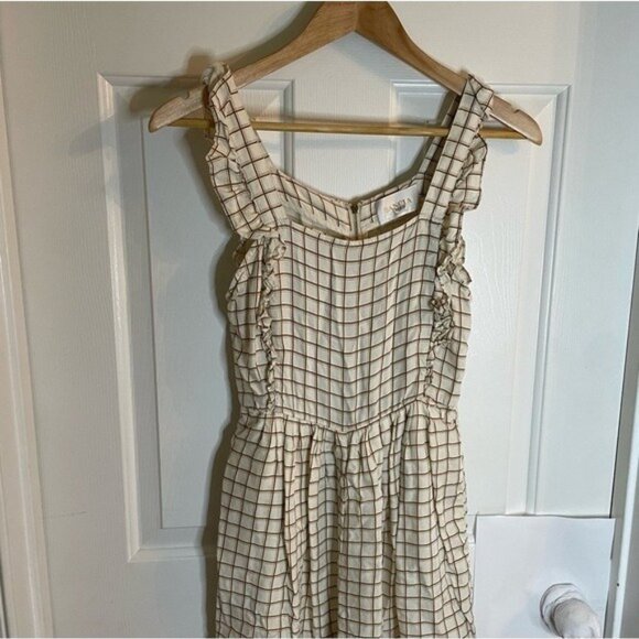 Sancia The Ines Jumpsuit Cream and  Brown gingham  Sleeveless ruffle Size XS - Picture 4 of 9